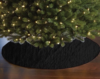 Crushed Crinkle Pattern Tree Skirt / Taffeta Fabric Lined with Flannel / Christmas Décor / 54" Round Large Tree Skirt