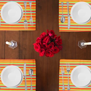 Multi Stripes Print Cotton Placemats Home Dinner Table Décor 13&quot; x 19&quot; (4-pack) / Parties Holidays and Events