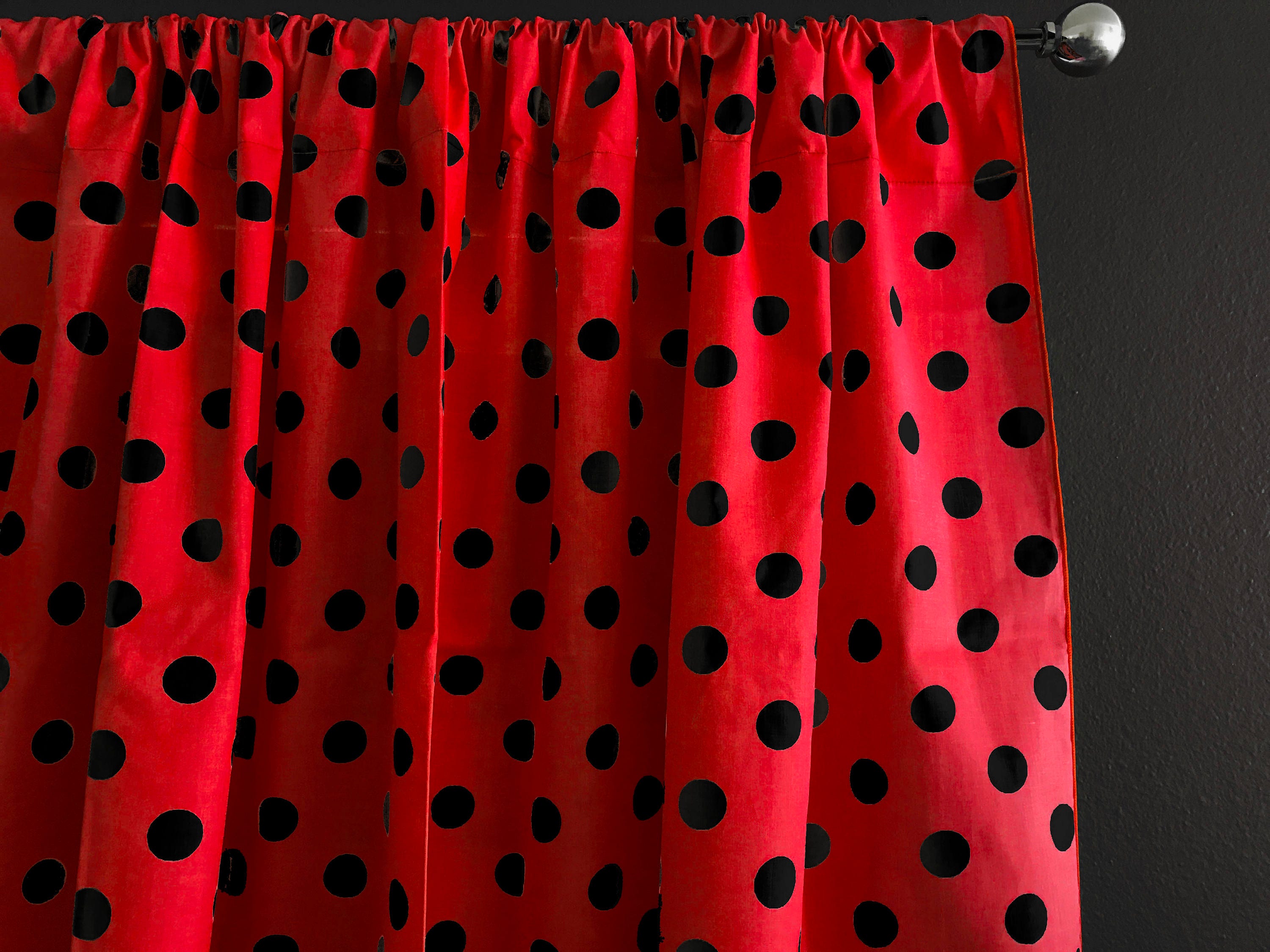 Cotton Curtain Panel Polka Dots Spots Regular Dot Black On 50