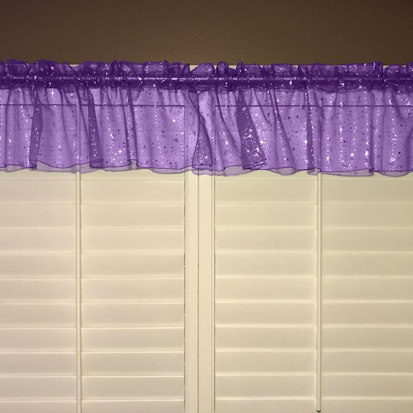 Twinkle Sparkle Shiny Silver Stars on Sheer Tinted Organza Window Valance Curtain Top / Window Treatment / Home Window Décor