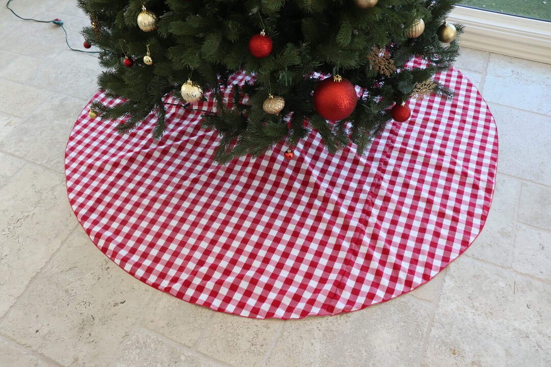 Checkered Tree Skirt / Cotton Gingham Fabric / Flannel Backing Etsy