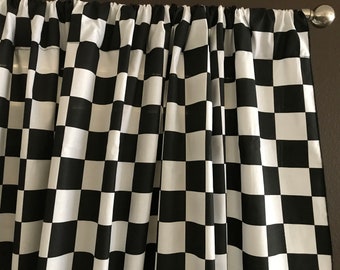 Racecar Checkerboard Cotton Curtain Panel 58 Inch Wide / Window Décor / Backdrop / Classroom / Bedroom / Cabin / Hotel / Guest Room Curtains