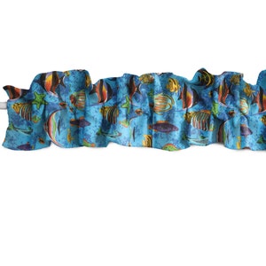 Fish Aquarium Cotton Curtain Sleeve Topper with Ruffles Above and Below the Pocket / Kitchen and Bedroom Window Treatment / Ask to Customize