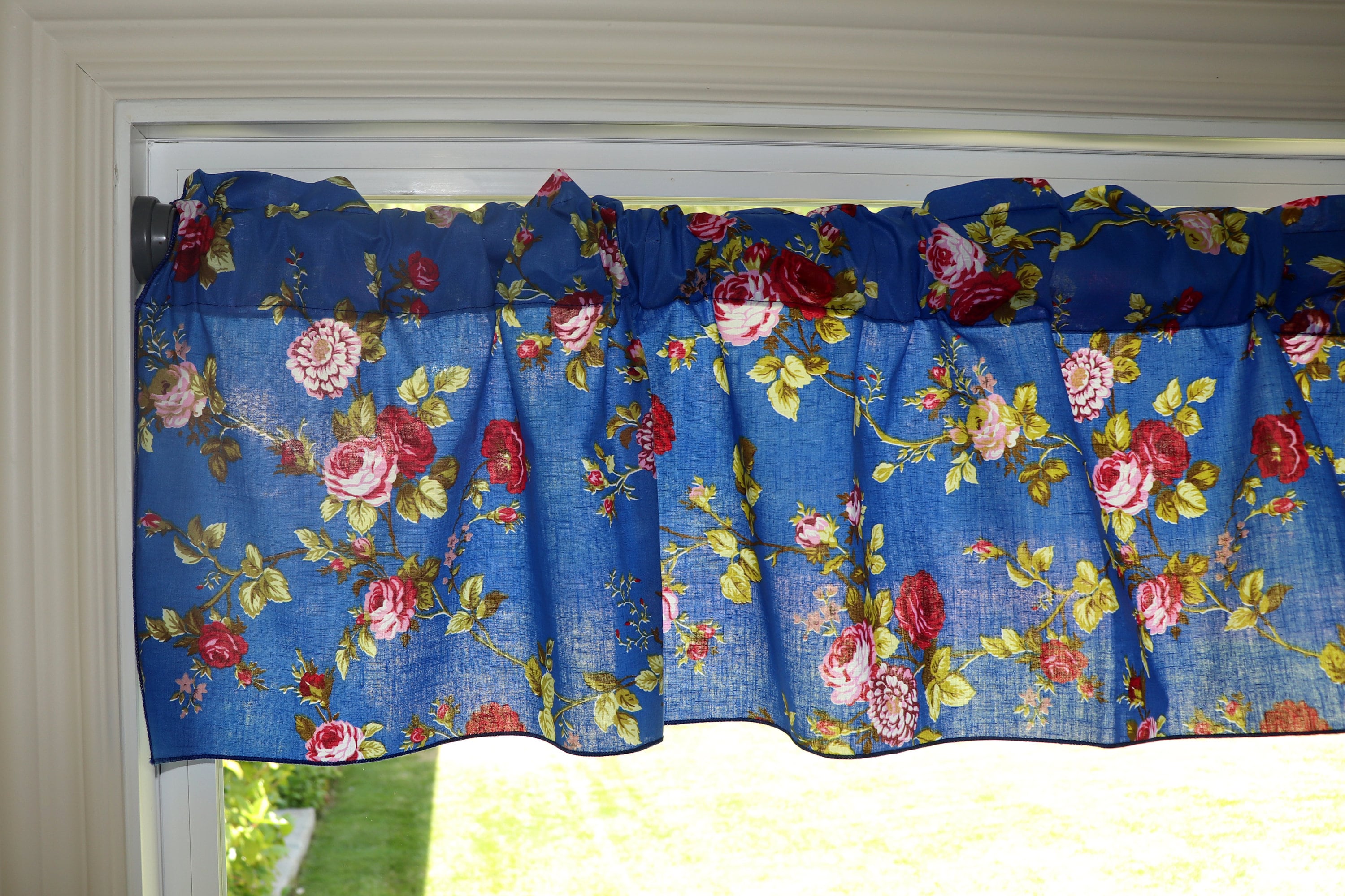 Vintage Floral Flowers Royal Blue 58 Wide Cotton Valance Etsy