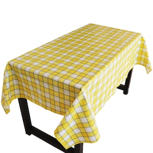 Yellow Plaid Checkered Plastic Tablecloth / PVC Material with Nonslip Flannel Backing / Home / Picnic / Outdoor / Holiday Event Table Décor
