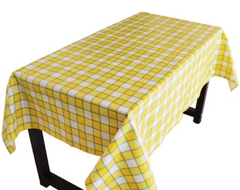 Yellow Plaid Checkered Plastic Tablecloth / PVC Material with Nonslip Flannel Backing / Home / Picnic / Outdoor / Holiday Event Table Décor