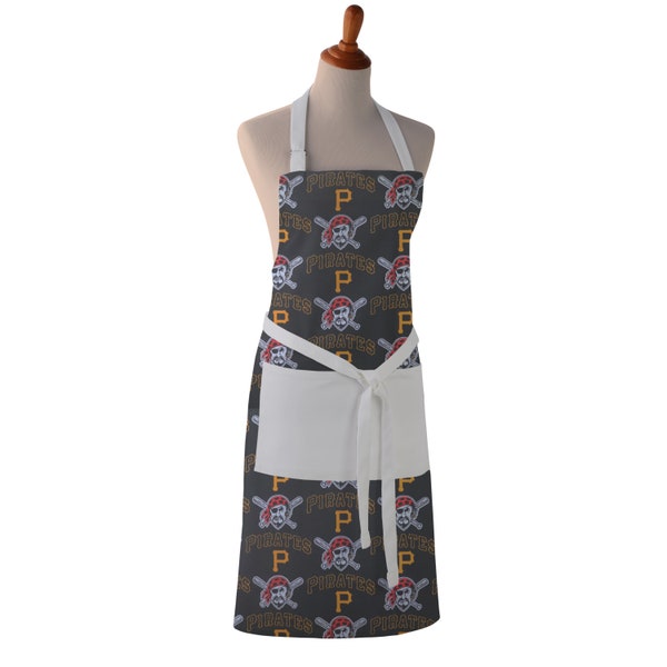 Pittsburgh Pirates Prints Cotton Apron - Kitchen Cooking BBQ - Full and Half Apron - Customizable - Homemade - Large Pocket