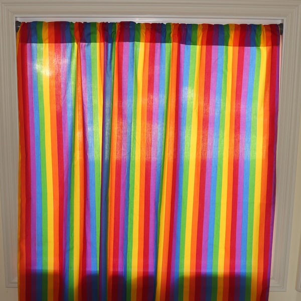 Cotton Curtain Panel Rainbow Stripes / Window Treatment Décor / Photography Backdrop / Pride Birthday Graduation Holiday Celebration