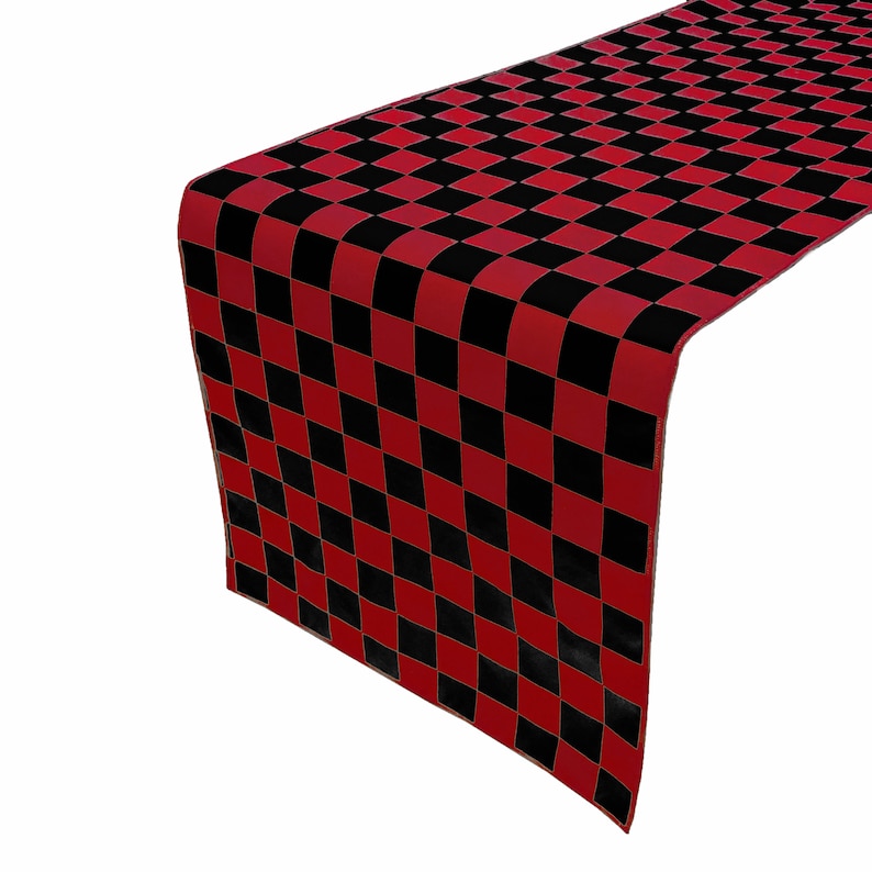 Racecar Checkerboard Cotton Table Runner Home Décor / Wedding / Parties / Events / Birthday / Display Table / Dresser / Coffee & Side Table Red Black