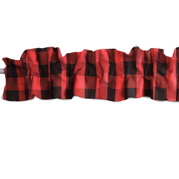 Buffalo Plaid Checkered Polyester Poplin Curtain Sleeve Topper with Customizable Options for Kitchen or Bedroom Windows