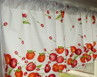 Vintage Cotton Valance Embroidered Fruit Apple Strawberry Cherry Red Check CUTE! Vintage Cotton Valance Embroidered Fruit Apple Strawberry Cherry Red Check CUTE!