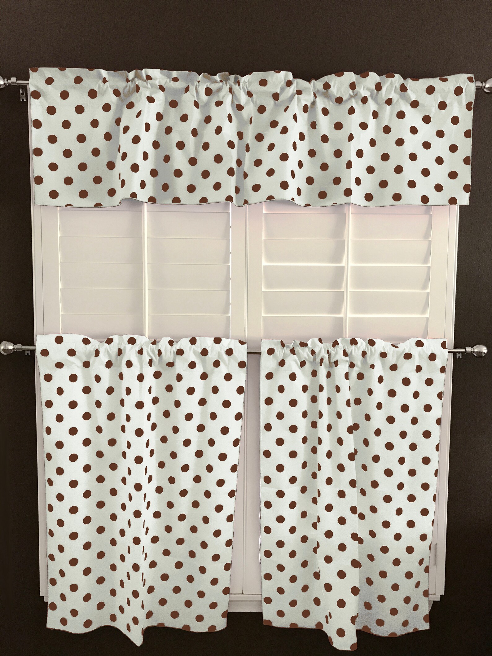 Polka Dots Cotton 3 Piece Kitchen Curtains Valance Set / | Etsy