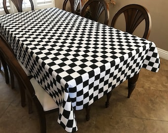 Racecar Checkerboard Cotton Tablecloth / Home / Wedding / Picnic / Diner / Holiday / School / Convention Booth / Event Table Décor