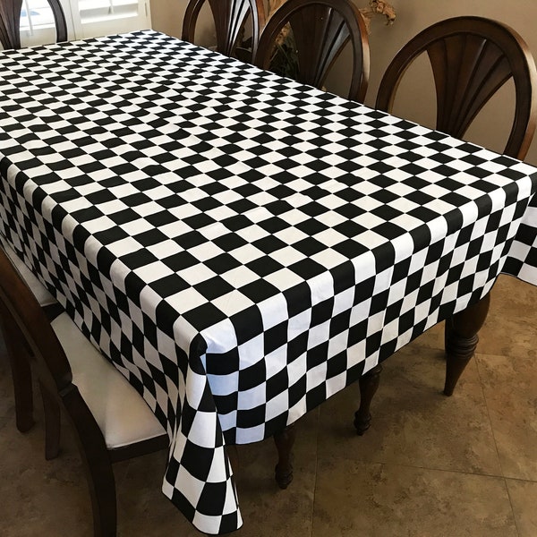 Racecar Checkerboard Cotton Tablecloth / Home / Wedding / Picnic / Diner / Holiday / School / Convention Booth / Event Table Décor