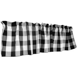 May include: Black and white checkered valance with a ruffled edge.
