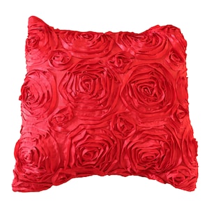 Floral Rosette Decorative Satin Pillow Sham Cushion Cover | Pillow Insert NOT Included |
