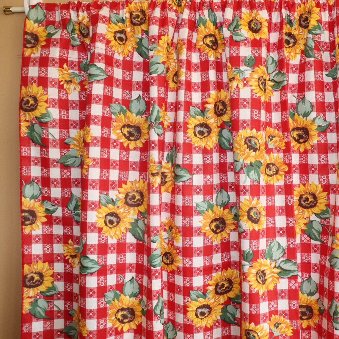 Sunflowers on Tavern Checkered Cotton Curtain Panel 58 Inch Etsy