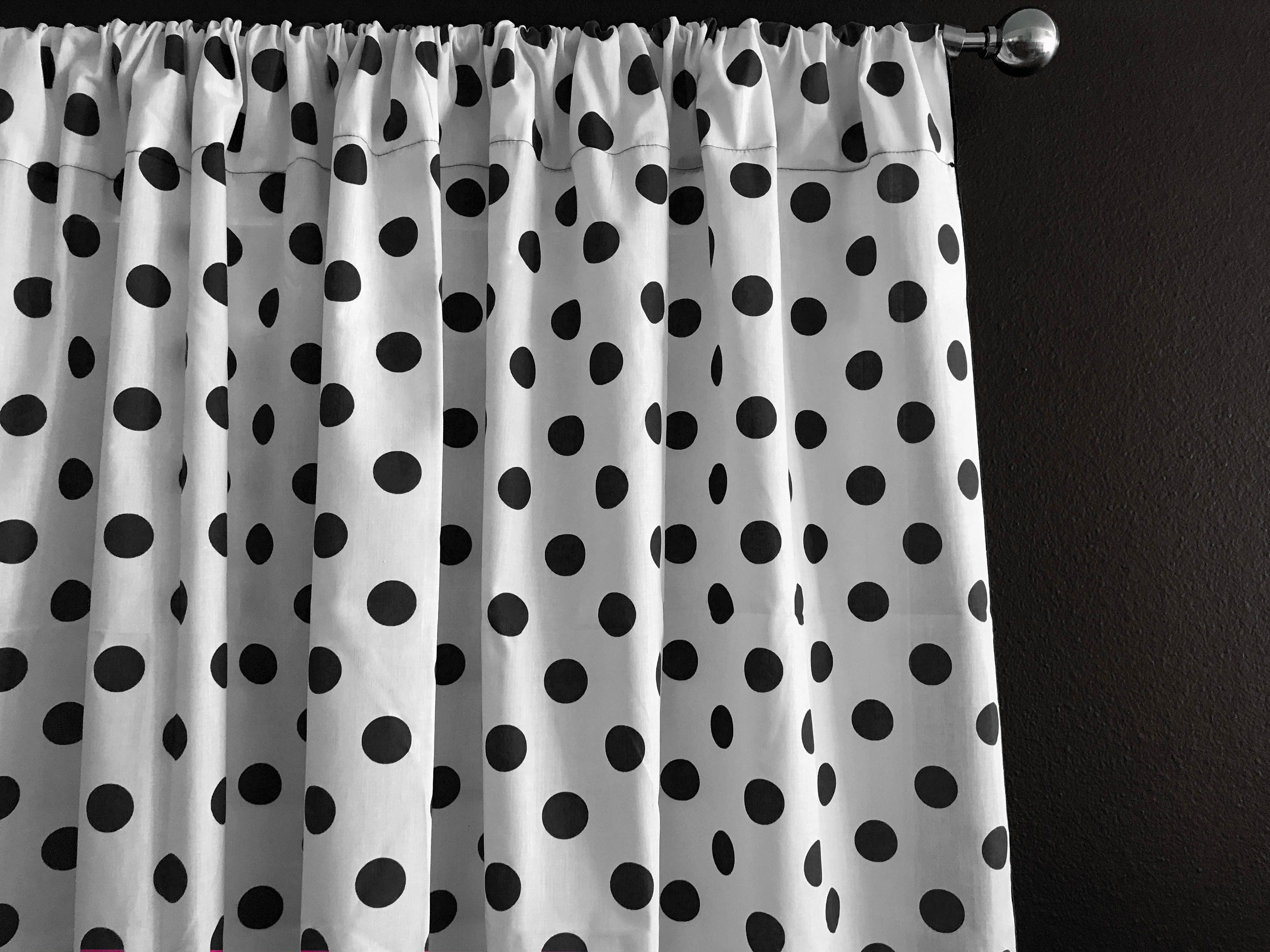 Cotton Curtain Panel Polka Dots Spots Regular Dot Black On 50