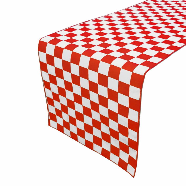 Racecar Checkerboard Cotton Table Runner Home Décor / Wedding / Parties / Events / Birthday / Display Table / Dresser / Coffee & Side Table Red