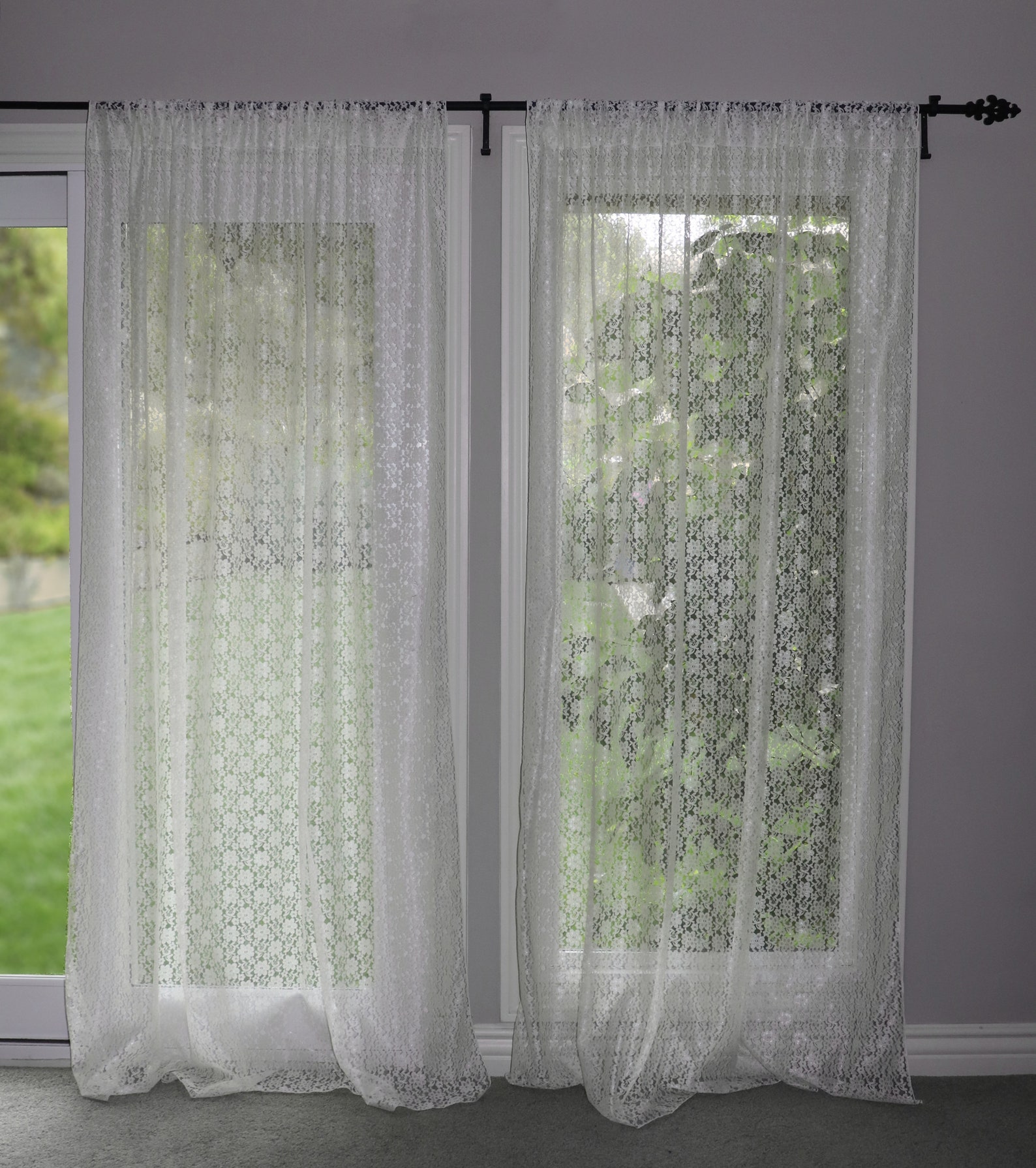 Sheer Floral Lace Curtain Panel / Window Décor / Window Etsy