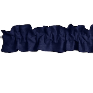 May include: A navy blue ruffled valance, perfect for adding a touch of elegance to any window.
