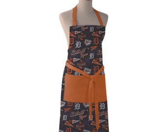 Detroit Tigers Prints Cotton Apron - Kitchen Cooking BBQ - Full and Half Apron - Customizable - Homemade - Large Pocket