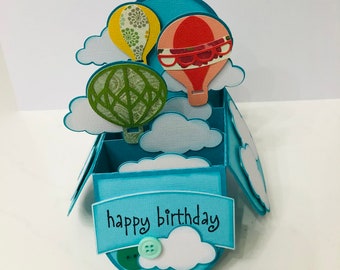 Handmade Hot Air Balloon Box Card - Happy Birthday