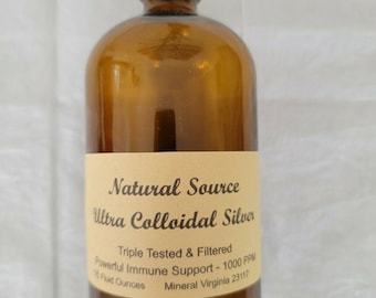 Natural Source Ultra Colloidal Silver 1000 PPM - 16 oz Glass Bottle (Free Ship)