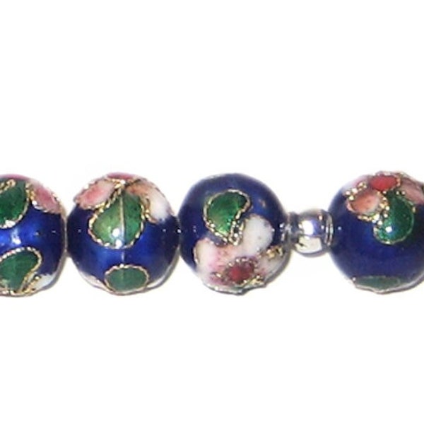 Beads, Cloisonné Beads, "Hand painted" beads, blue beads, Floral Beads, D1035, ONE BEAD