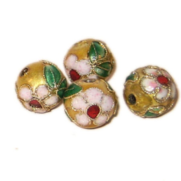 Beads, Cloisonné Beads, "Hand painted" beads, gold beads, Floral Beads, D1020, price is for 1 bead