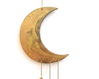 Homem na Lua Pendurado na Parede Amuleto de Janela Celestial Decoração de Bruxa Feito à Mão