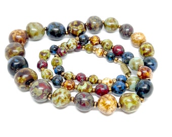 Collier Long Vintage En Perles De Verre Style Agate - Occasion Bon état