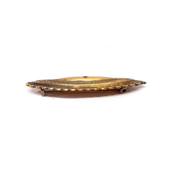 Victorian Revival Brooch Gold Eye Shape Ruby Past… - image 3