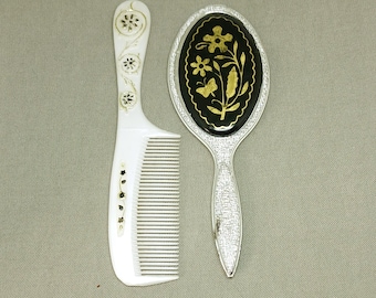 Buy Vintage Floral Hand Mirror With Comb: Retro Pocket  display picture 3