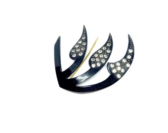 Broche Ancienne ART DÉCO En Celluloïd – Années 1930 – Décor Strass – Occasion
