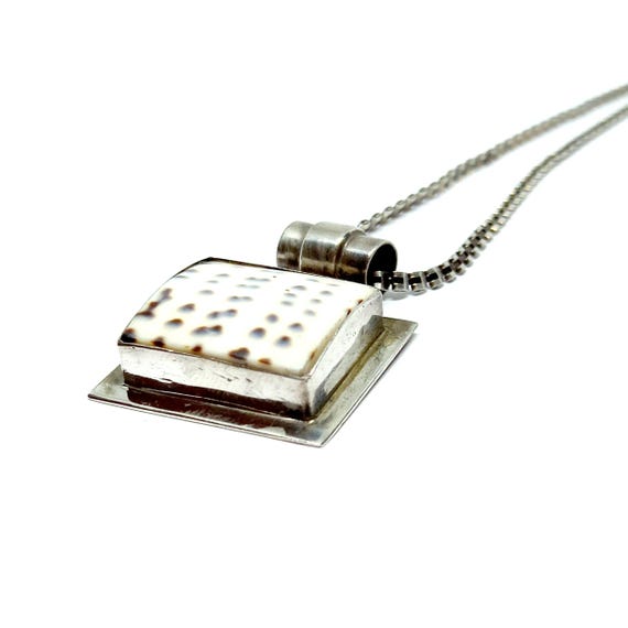 Sterling Silver Shell Pendant Square Unusual Spot… - image 4