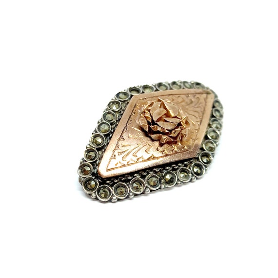 Copper Brooch 800 Silver Brooch Engraved Rose Etc… - image 2