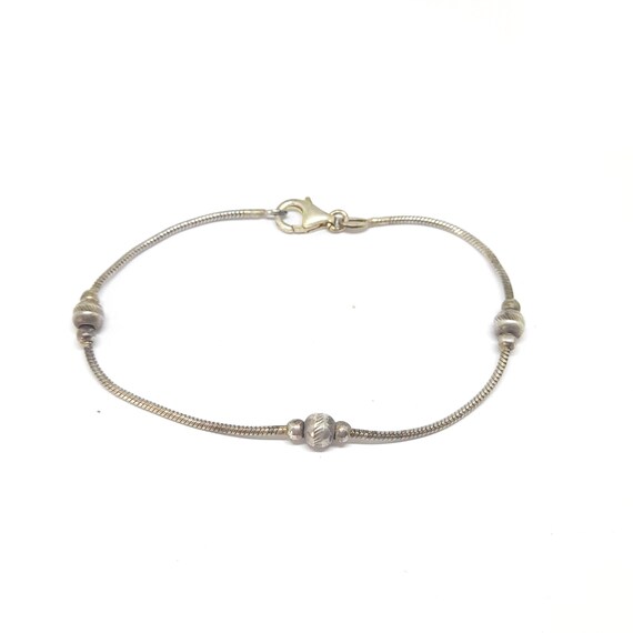 Sterling Silver Bracelet 925 Solid Silver Beaded … - image 1