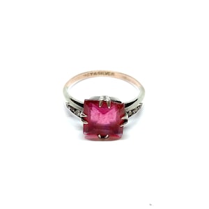 Art Deco Ring 9ct Goldring Sterling Silber Antikring Rubin Diamant Paste 1930s Vintage Gr. O