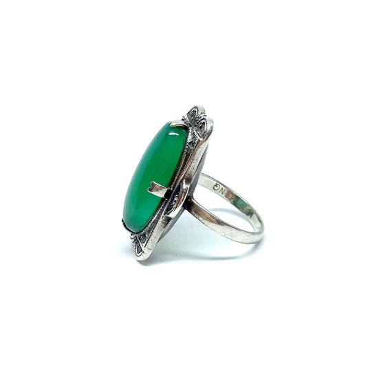Art Deco Ring Sterling Silver Chrysoprase Ring Ma… - image 3