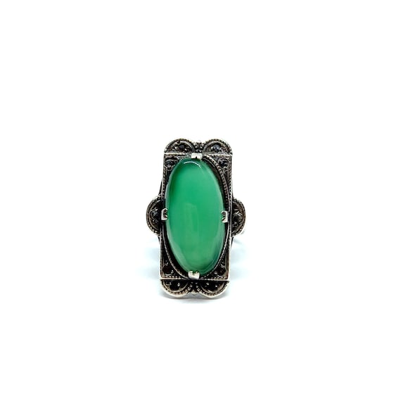 Art Deco Ring Sterling Silver Chrysoprase Ring Ma… - image 2