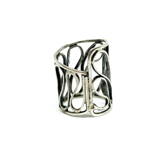 Statement Sterling Silver Ring Tall Wire Wave Des… - image 6