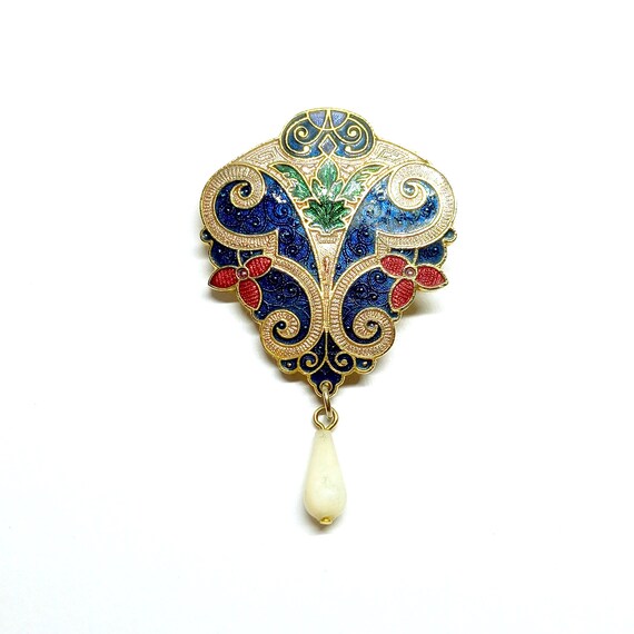 Art Nouveau Style Brooch Vintage Cloisonné Enamel… - image 2