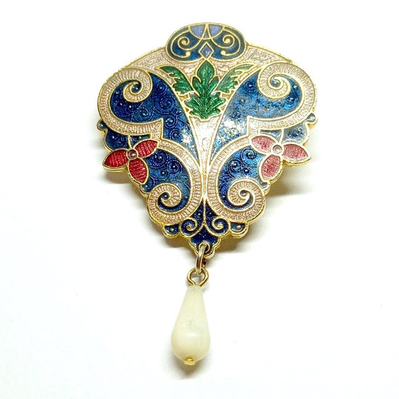 Art Nouveau Style Brooch Vintage Cloisonné Enamel… - image 5