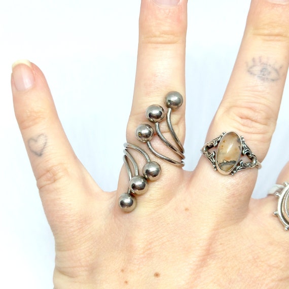 Silver Wrap Ring Bobble Ring Statement Ring Adjus… - image 1