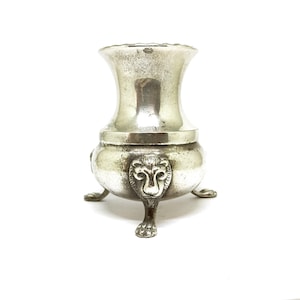 Antique Silver Lion Candle Holder Candlestick Pepper Pot EPNS Lions Head Silver Plate Three Legged