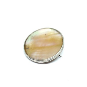 Victorian Brooch Sterling Silver Brooch Mother Of Pearl Antique Jewellery Vintage Round Shell Circular Disc