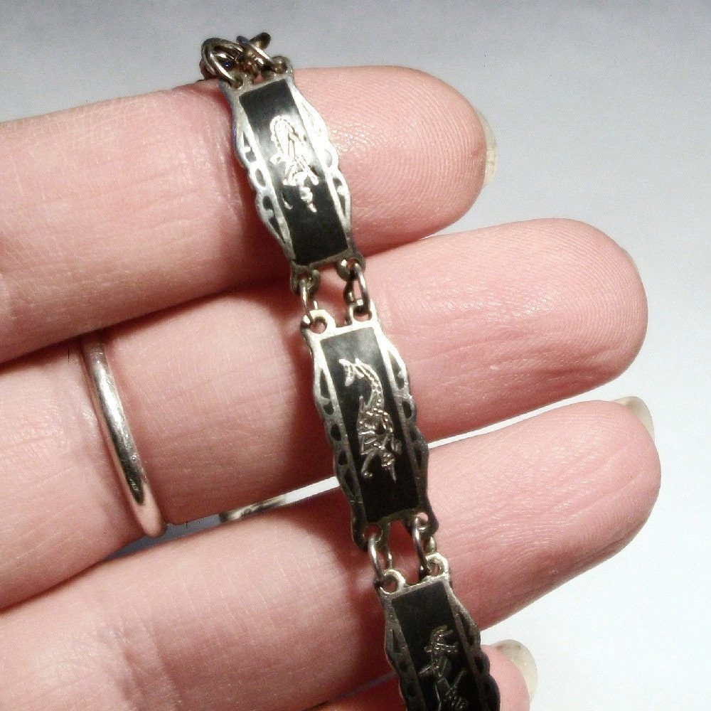 Vintage Siam Niello Bracelet Sterling Silver Thailand 925 Etsy