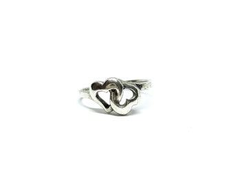 Bague double coeur en argent sterling vintage 925, design mignon coeur doux, taille P