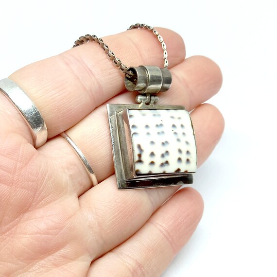 Sterling Silver Shell Pendant Square Unusual Spot… - image 3